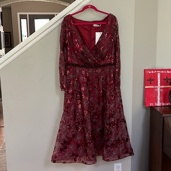 MAC DUGGAL Embellished Illusion Long Sleeve Fit & Flare Dress. - Picture 6 of 16